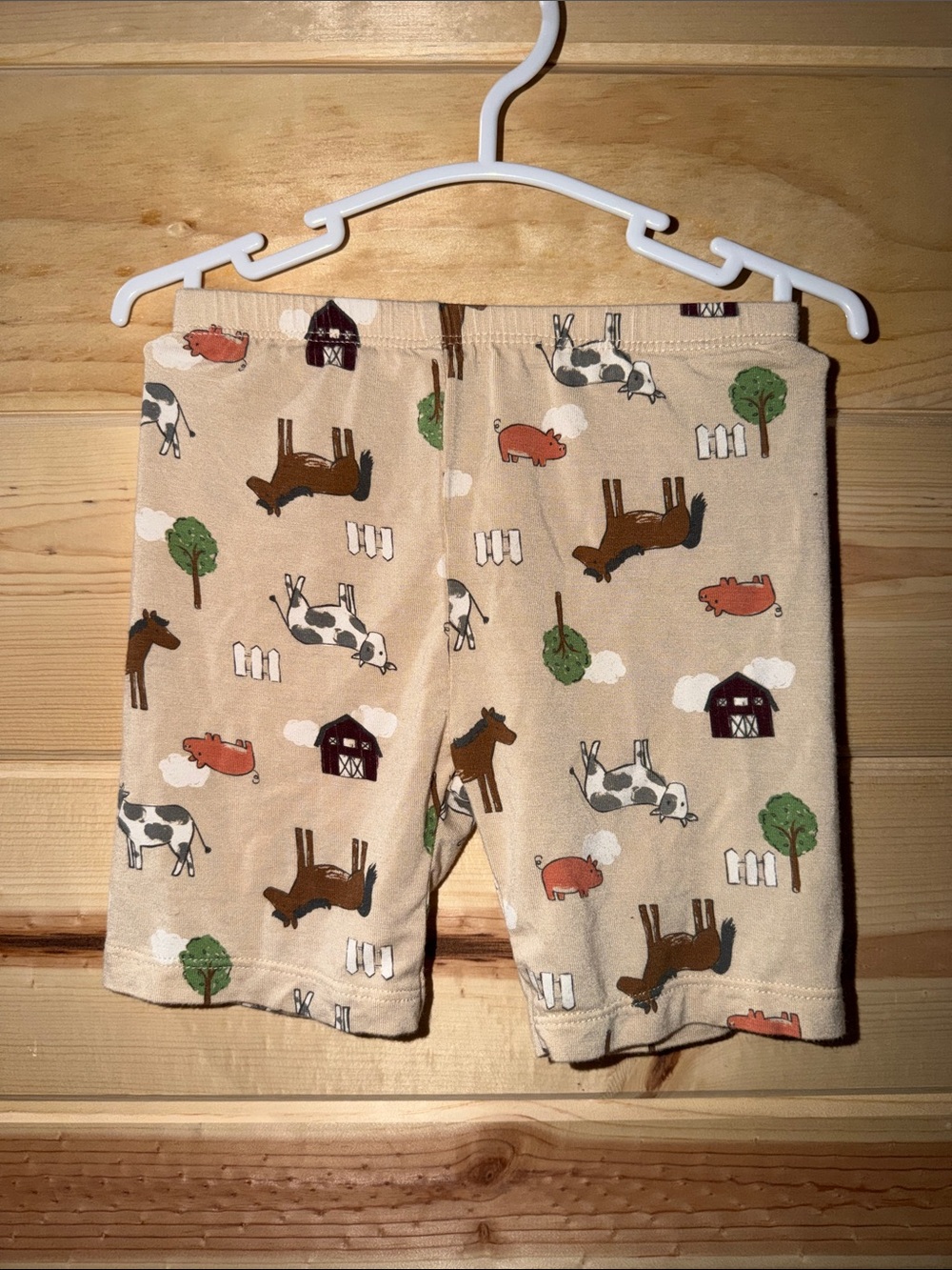 Beige Farm Animal Print Kids Shorts